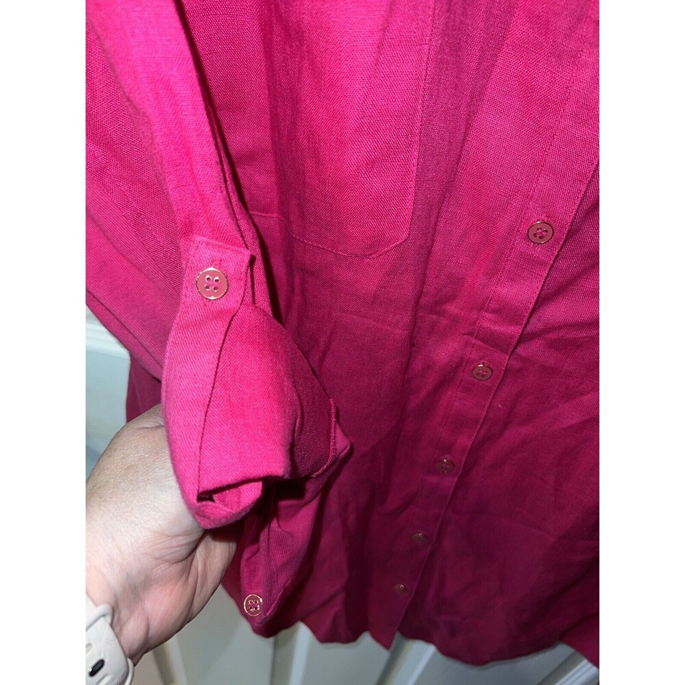 JM Collection Linen Blouse Womens Plus Sz 22W Roll Tab Sleeve Pink Button Up New - Picture 6 of 10